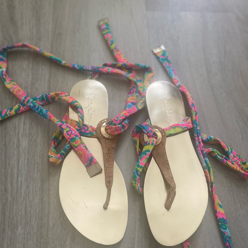 Lilly Pulitzer Harbor Sandal Ribbon Tie Up Sz 7